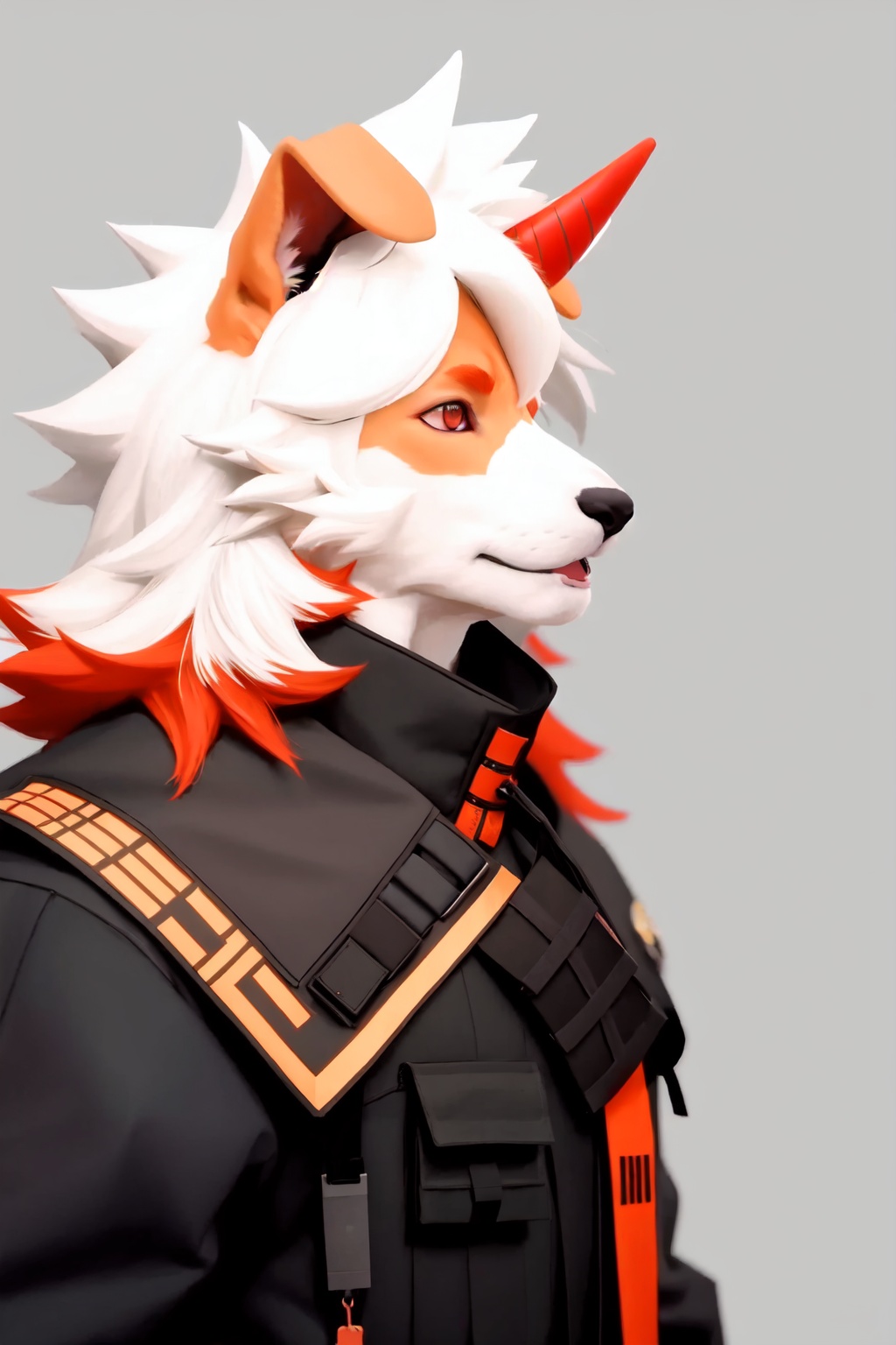 hung_(arknights),two-tone_fur,white_fur,brown_fur,dog_boy,furry_male,single_horn,1boy,solo,muscular_male,bara<lora:hung_(arknights):1>,simple background,white backgroundmasterpiece,best quality, highly detailed, 