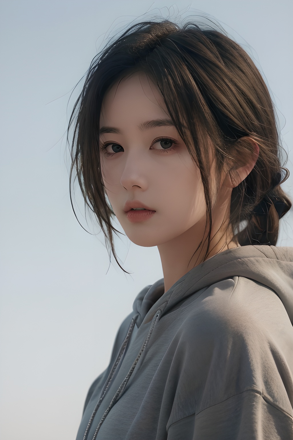 <lora:0806_08:0.7>,simple background,hoodie,, 1girl,realistic,masterpiece, best quality, photorealistic, HDR,detail