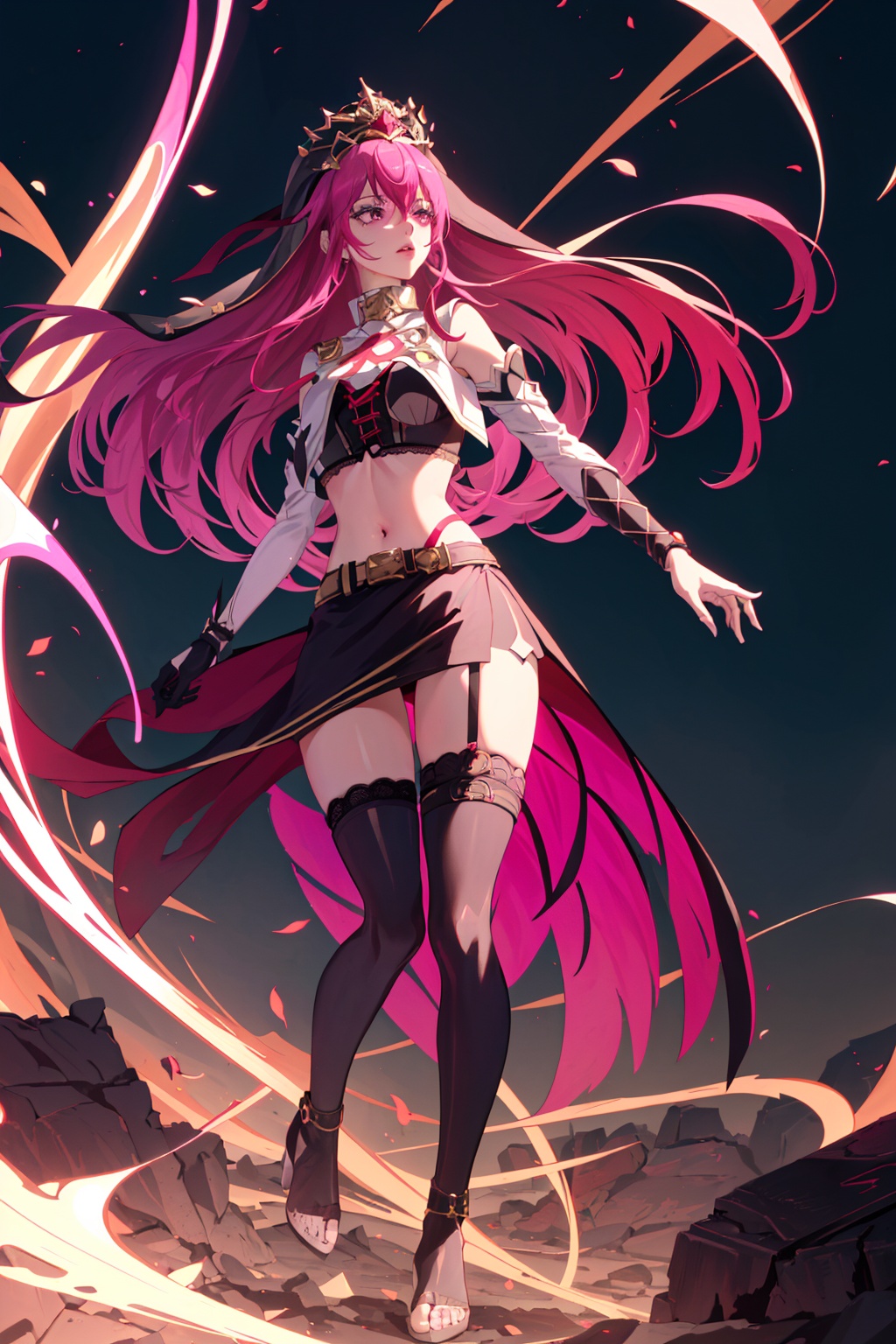 an accurate and detailed full body shot of a young ***** female character named Rosaltis,  a determined and mysterious aur...