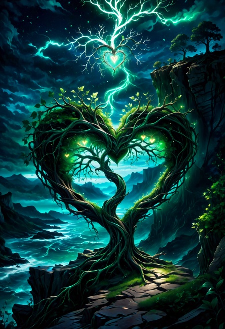 dark night,  magical,  glowing lights on Tensor.Art