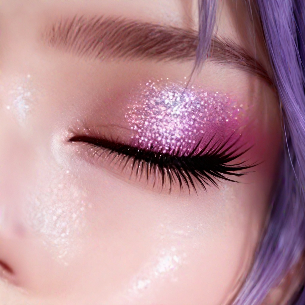 masterpiece,best quality,amazing quality,very aesthetic,high resolution,ultra-detailed,absurdres,realistic,<lora:眼妆-000015:0.8>,makeup,close-up,solo,1girl,eye focus,eyelashes,closed eyes,purple hair,blurry,realistic,makeup,reflection,