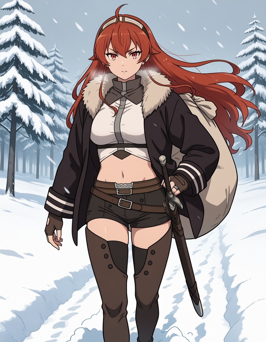 1girl,  walking,  snow on Tensor.Art