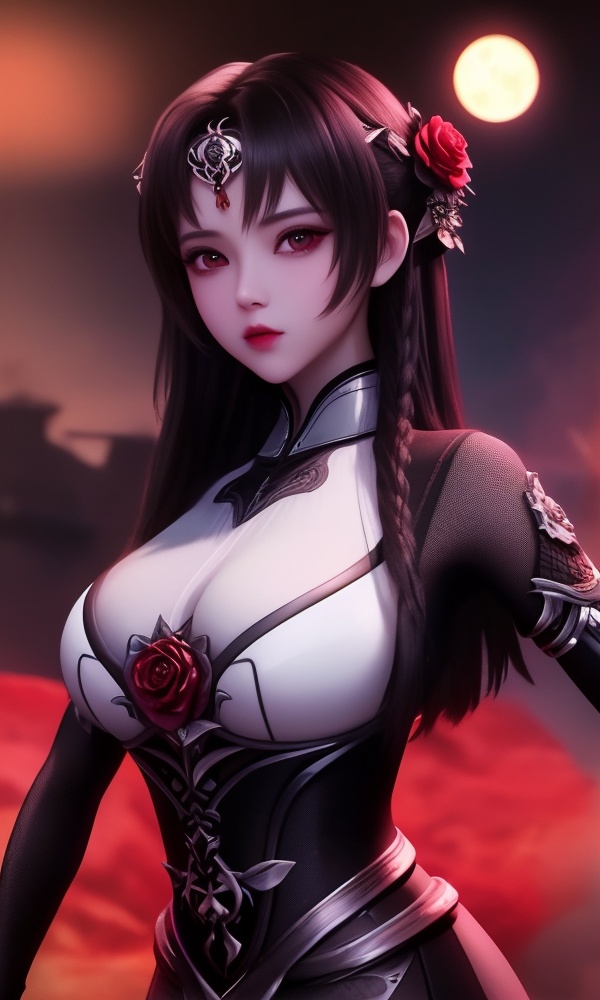 (,1girl, ,best quality, ),looking at viewer, <lora:406-DA-太一剑仙传-钟灵秀:0.8> ,,ultra detailed background,ultra detailed background,ultra realistic 8k cg,, ,masterpiece, (( , )),, ,science fiction,mole, ,    ,red moon, black rose,     (()), (),