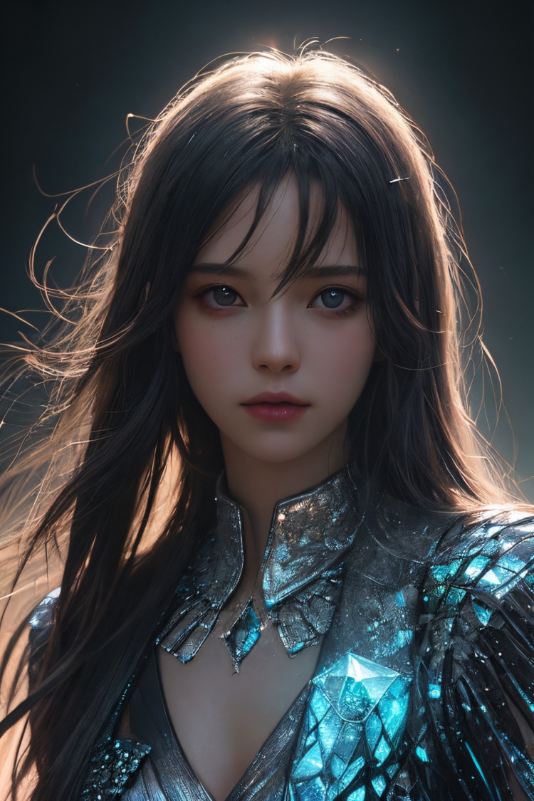 oia stunning,cinematic, fashion photo of a beautiful girl in the style of neomorphism, the transformation of minerals into polymorphs, glowing crystals, hyper detailed, photorealistic, detailed glow, ambient occlusion, ambient light