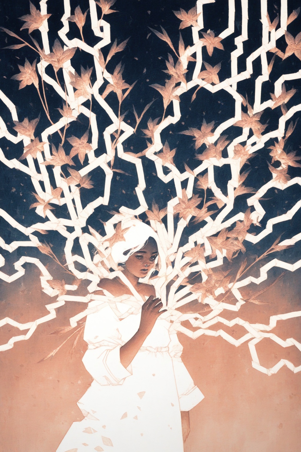 keely,  watercolor surrealism,  white negative silhouettes on Tensor.Art