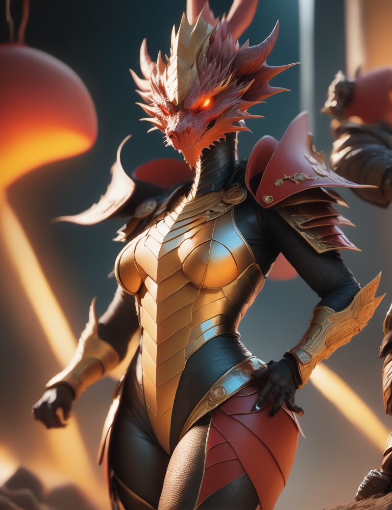 Gentle and wise gamma dragon mother, girl, woman, golden scale armor, anthropomorphic, laser eyes shoot gamma rays, sci-fi, high resolution, lots of detail, sci-fi art,<lora:鲜创一派@伽玛龙王_Gamma Dragon King:1.2>,,,longwang,,,,