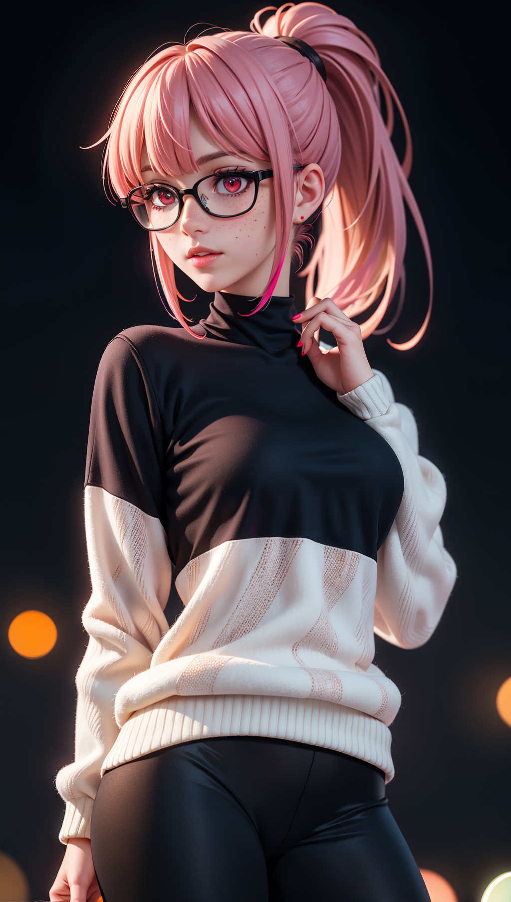 woman,  wearing glasses,  lights bokeh background on Tensor.Art