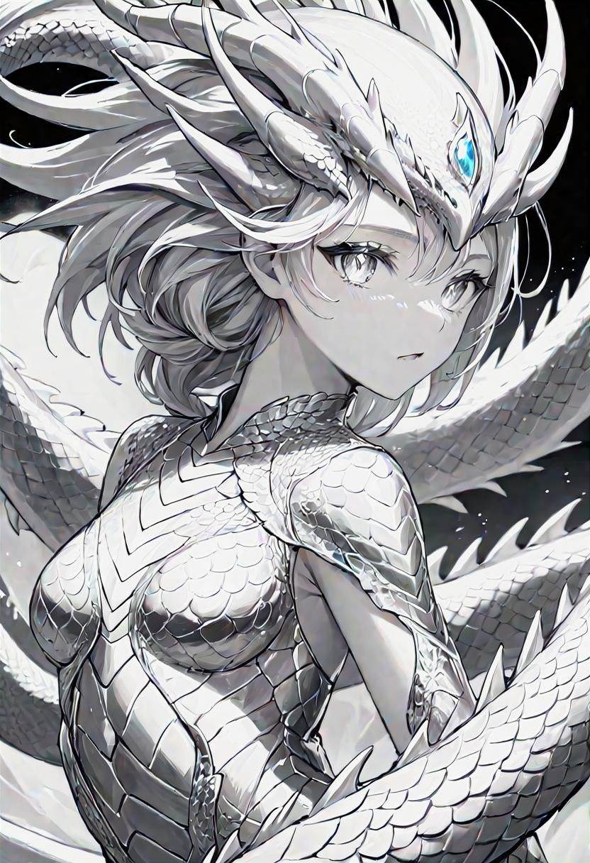 a beautiful silver-white biometric dragon,  anime,  manga on Tensor.Art