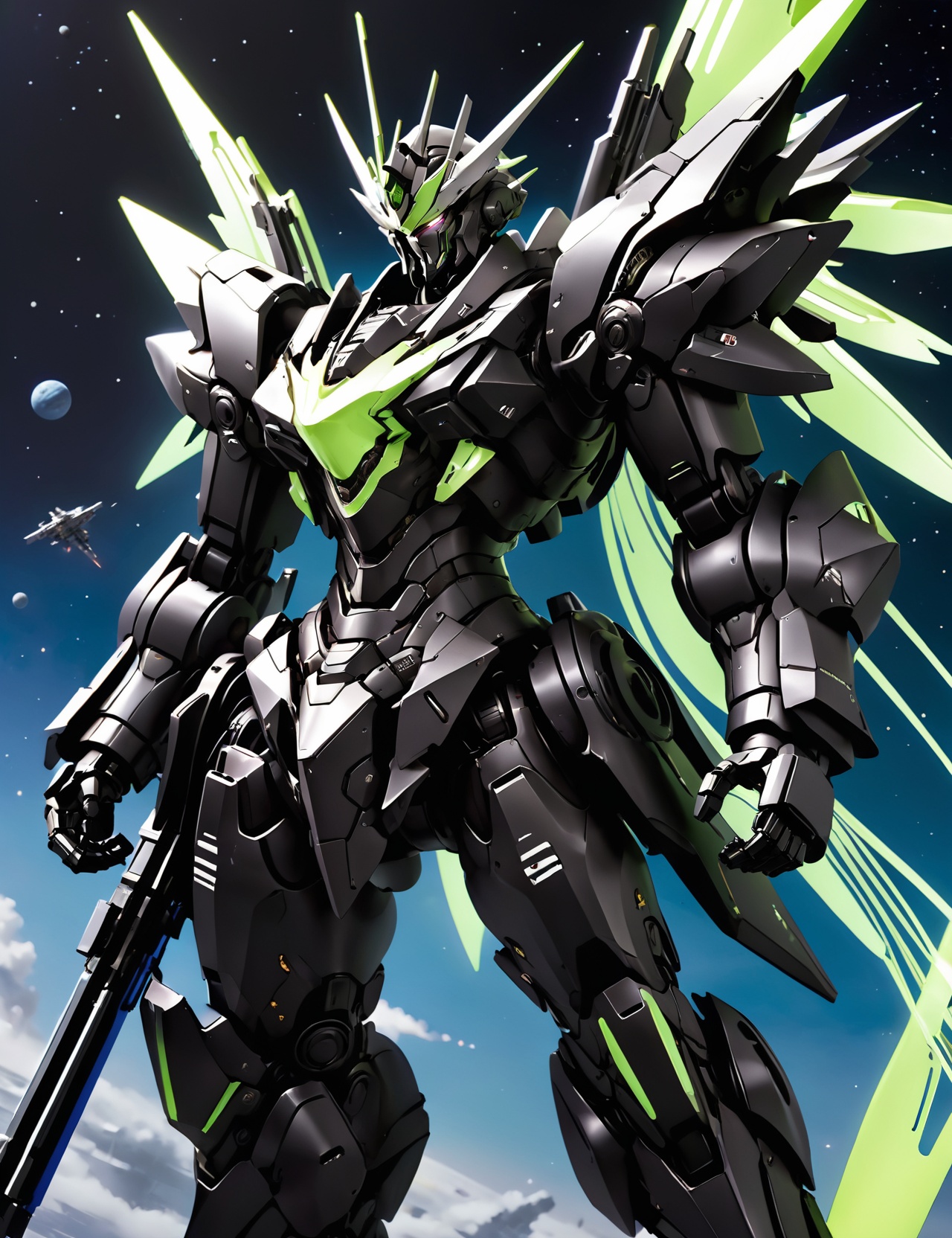 (realistic:1.5),(extreme realistic reproduction of details:1.5),mecha warships,Demon mecha warrior,full body,<lora:红魔战将机甲:0.6>,(BLACK fluorescent mecha:1.5),(space battlefield:1.5),