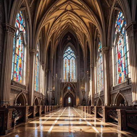intricate detail, fantasy, cathedral interior, noon, (masterpiece, best quality, extremely detailed)