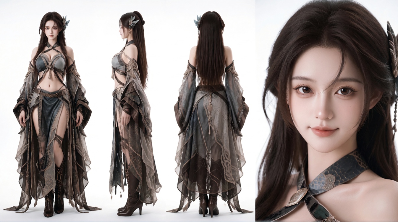 Krea2细节系列-角色三视图_Character_Design_4-View by getphat on Tensor.Art