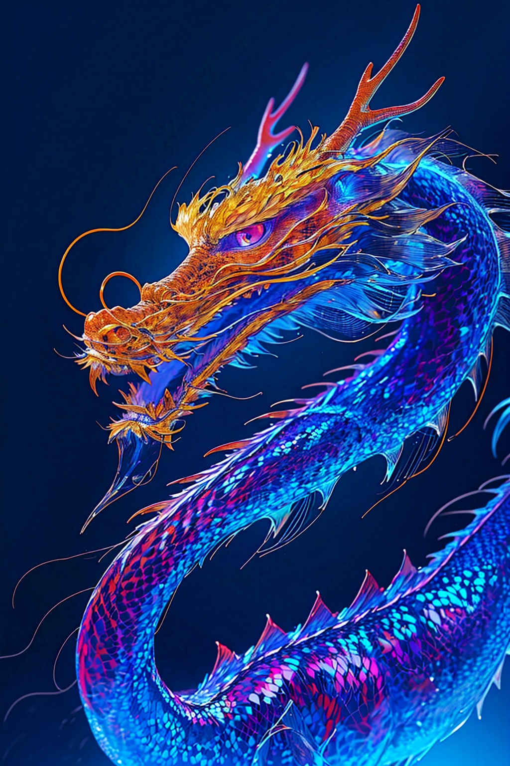 <lora:kp_全息龙V1:0.8>,kp,dragon,eastern dragon,no humans, fish, blue background, animal focus, animal, simple background, scales, dragon, eastern dragon, masterpiece, best quality,