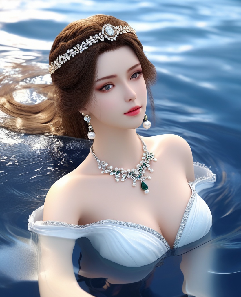 <lora:592-DA-XL-星辰变-姜立:0.8>(,1girl, ,best quality, ),looking at viewer,masterpiece, ((((1girl, solo, , ,solo focus, lying on water, )))) (cleavage), (), ,ultra realistic 8k cg,   clean, masterpiece,     (( , )),,  , unreal, science fiction, luxury, jewelry, diamond, gold, pearl, gem, sapphire, ruby, emerald, intricate detail, delicate pattern, charming, alluring, seductive, erotic, enchanting, hair ornament, necklace, earrings, bracelet, armlet,halo,(cleavage),, (),