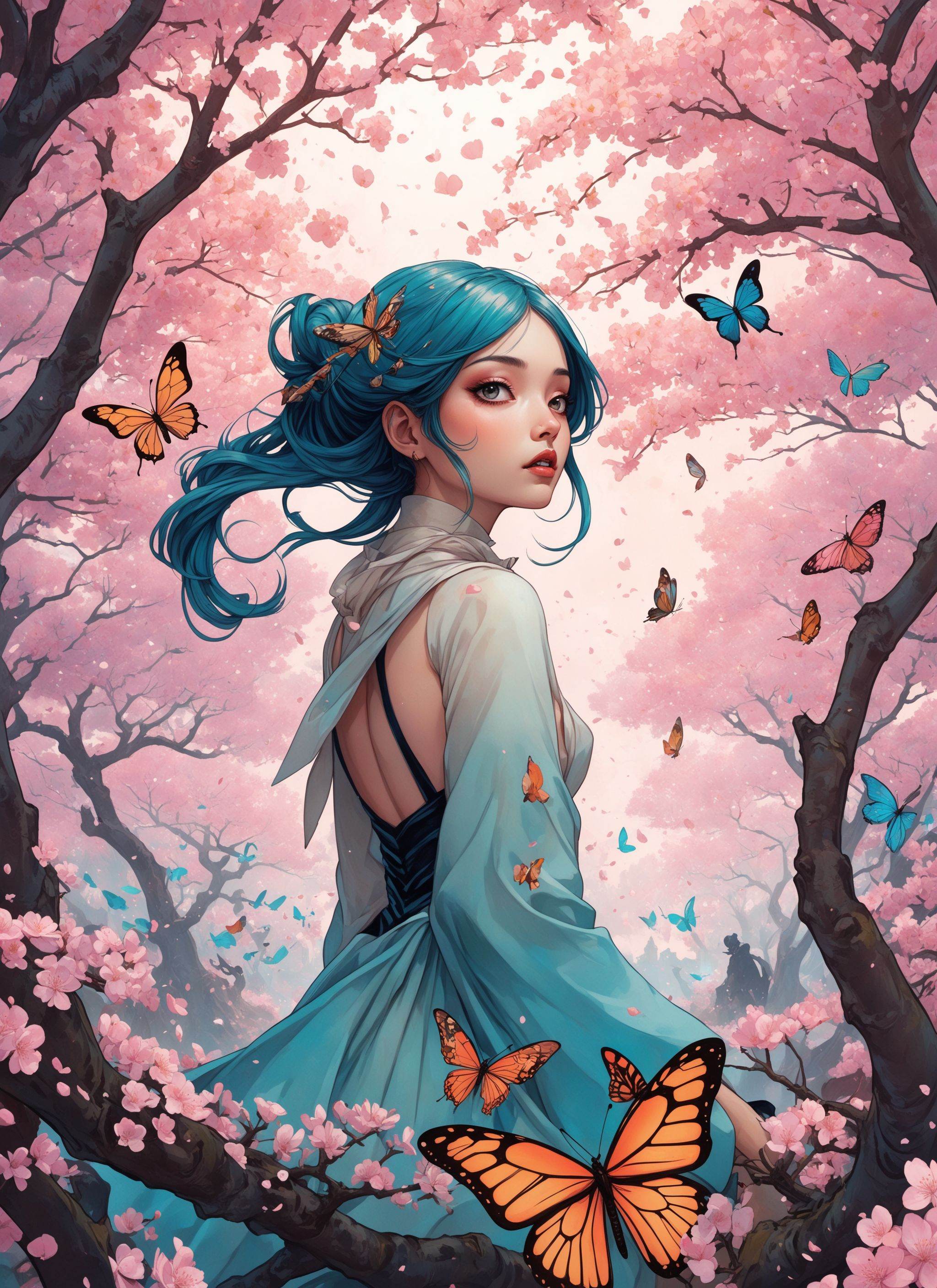 representation of bollywood cow films by harumi hironaka,  alphonse mucha,  jump comics alice in wonderland on Tensor.Art
