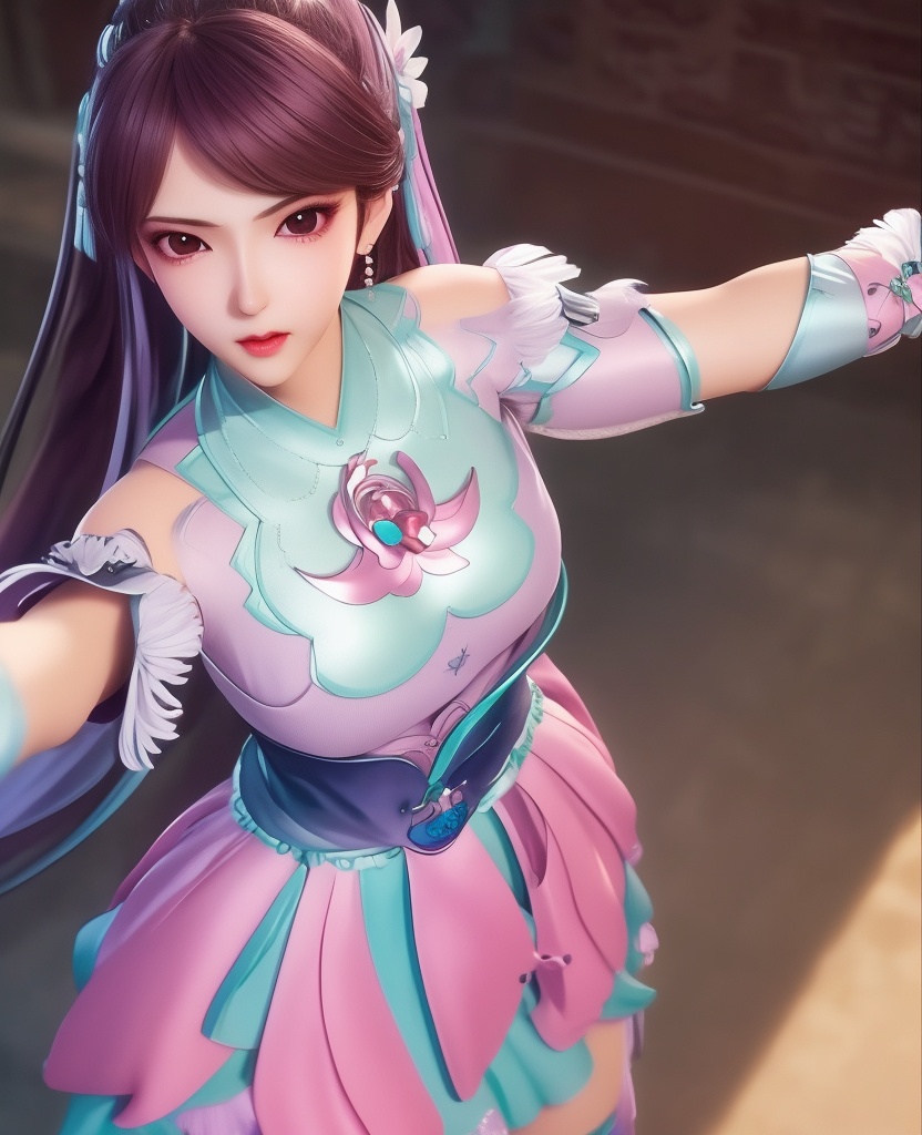 <lora:596-DA-炼气十万年-凌青姝:0.8>(,1girl, ,best quality, ),looking at viewer,  ,ultra detailed background,ultra detailed background,ultra realistic 8k cg,, ,masterpiece, (( , )),, ,   ,   cure blossom,  ,,  (cleavage), (), ,,