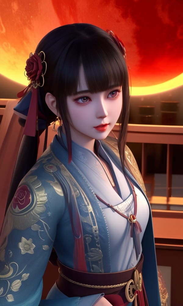 (,1girl, ,best quality, ),looking at viewer, <lora:399-DA-少年歌行-华锦:0.8> ,,ultra detailed background,ultra detailed background,ultra realistic 8k cg,, ,masterpiece, (( , )),, ,science fiction,mole, ,tamari \(flawless\),   ,red moon, black rose,     (()), (),