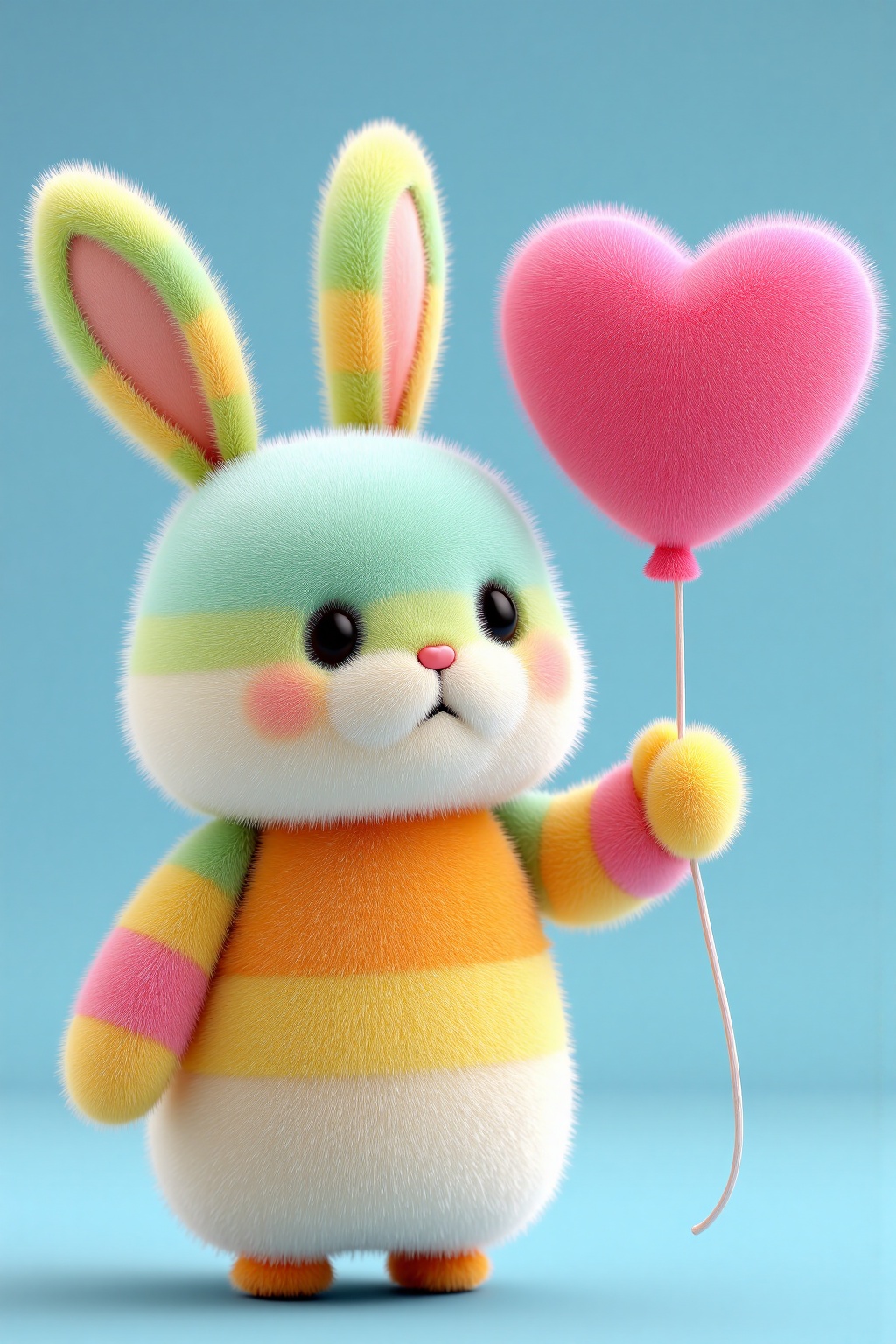 beijihui,Fluffy pastel rabbit holding a heart-shaped balloon, soft toy texture