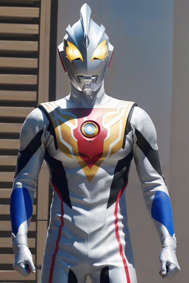 1boy,yellow eyes,Ultraman,bodysuit,fine texture,Photorealistic,<lora:好吃米-Ultraman:0.85>,Realistic Painting,ultraman tiga \(series\),