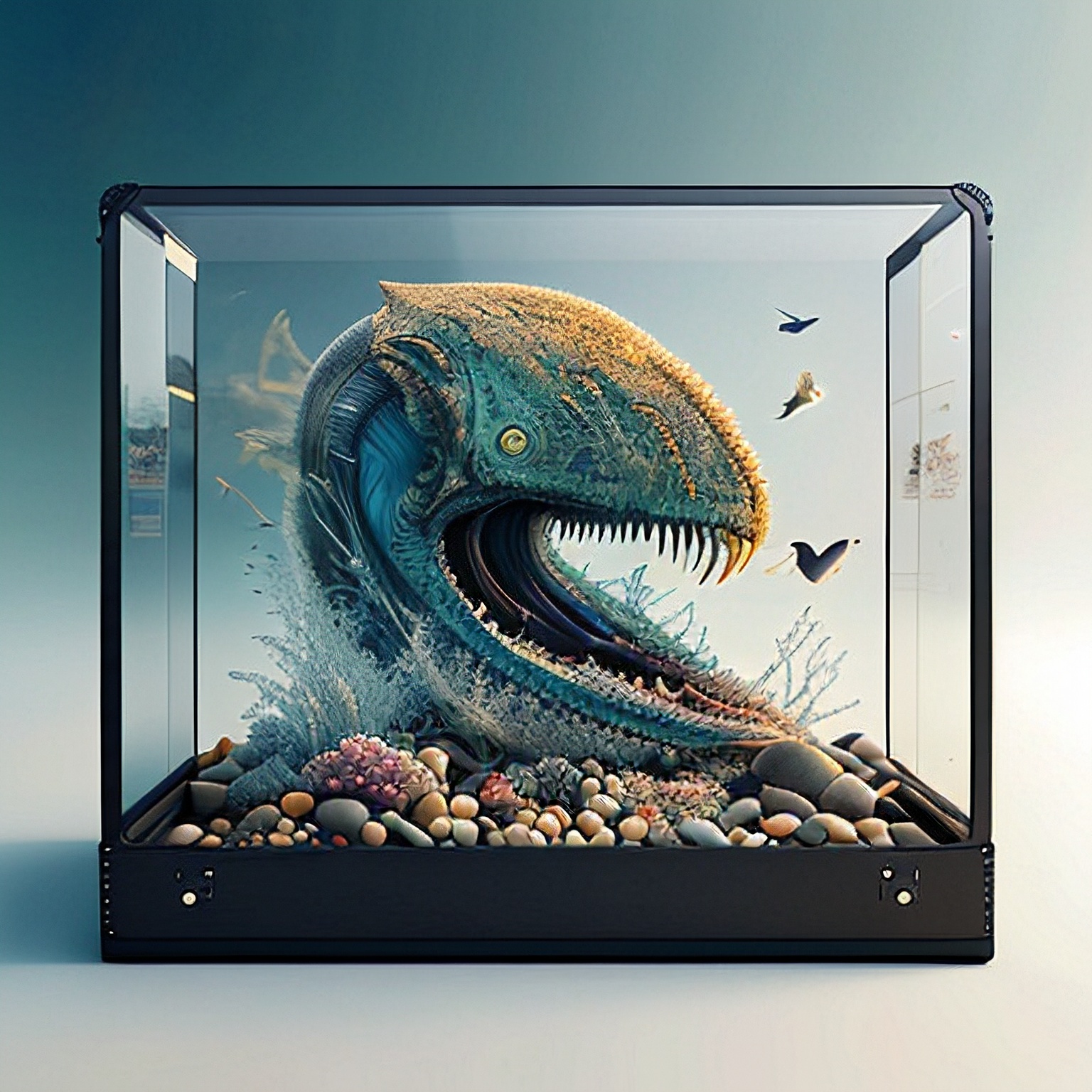 (realistic:1.2), (intricate:1.3),(ocean) , (KnollingCaseQuiron style), glass case, display case, (KnollingCase:1.4),