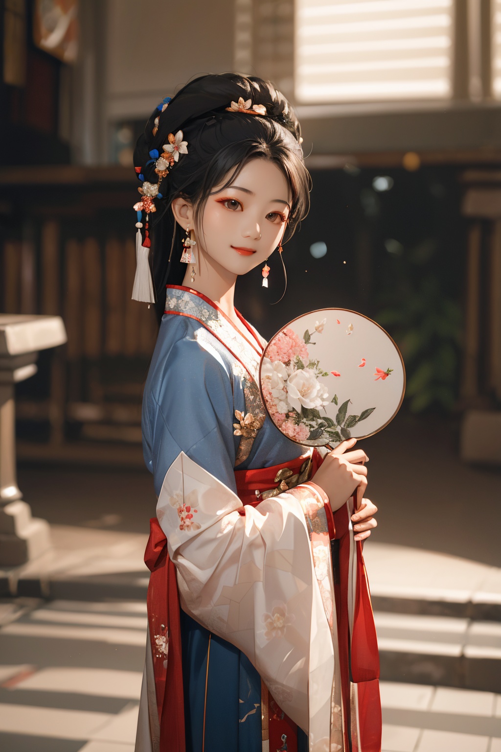 1girl,tuanshan,traditional attire,holds a fan,upper body,, masterpiece,best quality,very aesthetic,absurdres,