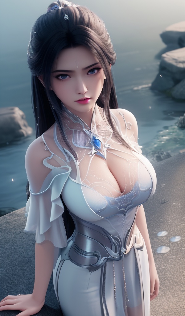 <lora:611-DA-诛仙-陆雪琪-V3:0.8>(,1girl, ,best quality, ),looking at viewer,masterpiece, (( , )),,ultra realistic 8k cg, ,      ,building, bare_shoulders,cleavage cutout, eyelashes,magic,hydrokinesis,sweat, wet, rain, ,       (cleavage), (),