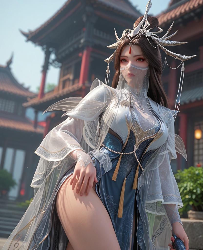 (oriental architecture, elegant decor, sophisticated style:1.1),(leg lift:1.1),(breasts:1.2),<lora:XL百炼成神玉婆婆:0.9>,miss yupopo,long hair,veil,black hair,hair ornament,dress,mouth veil,brown eyes,see-through,jewelry,, zPDXL2, score_9, score_8_up, score_7_up BREAK realistic, masterpiece,best quality, highly detailed,, zPDXL3, zPDXL2,zPDXL, zPDXLxxx, zPDXLrl,