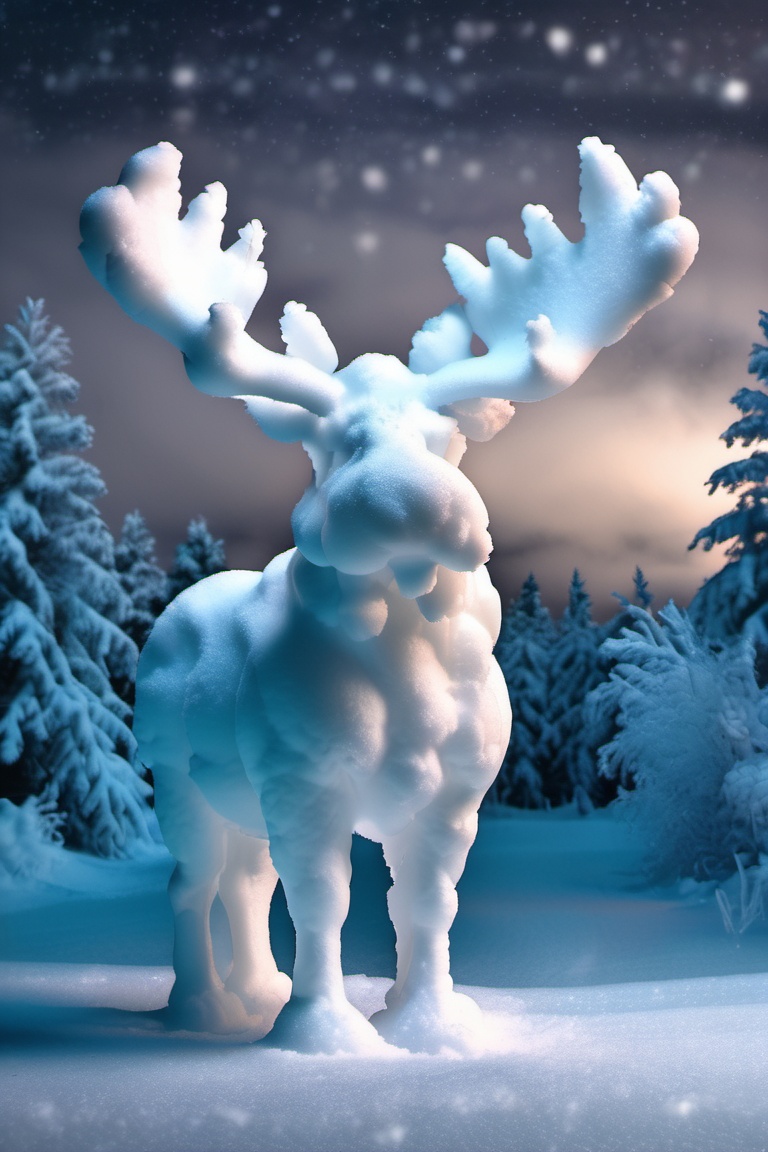photo of an moose made of snow,  cinematic night on Tensor.Art