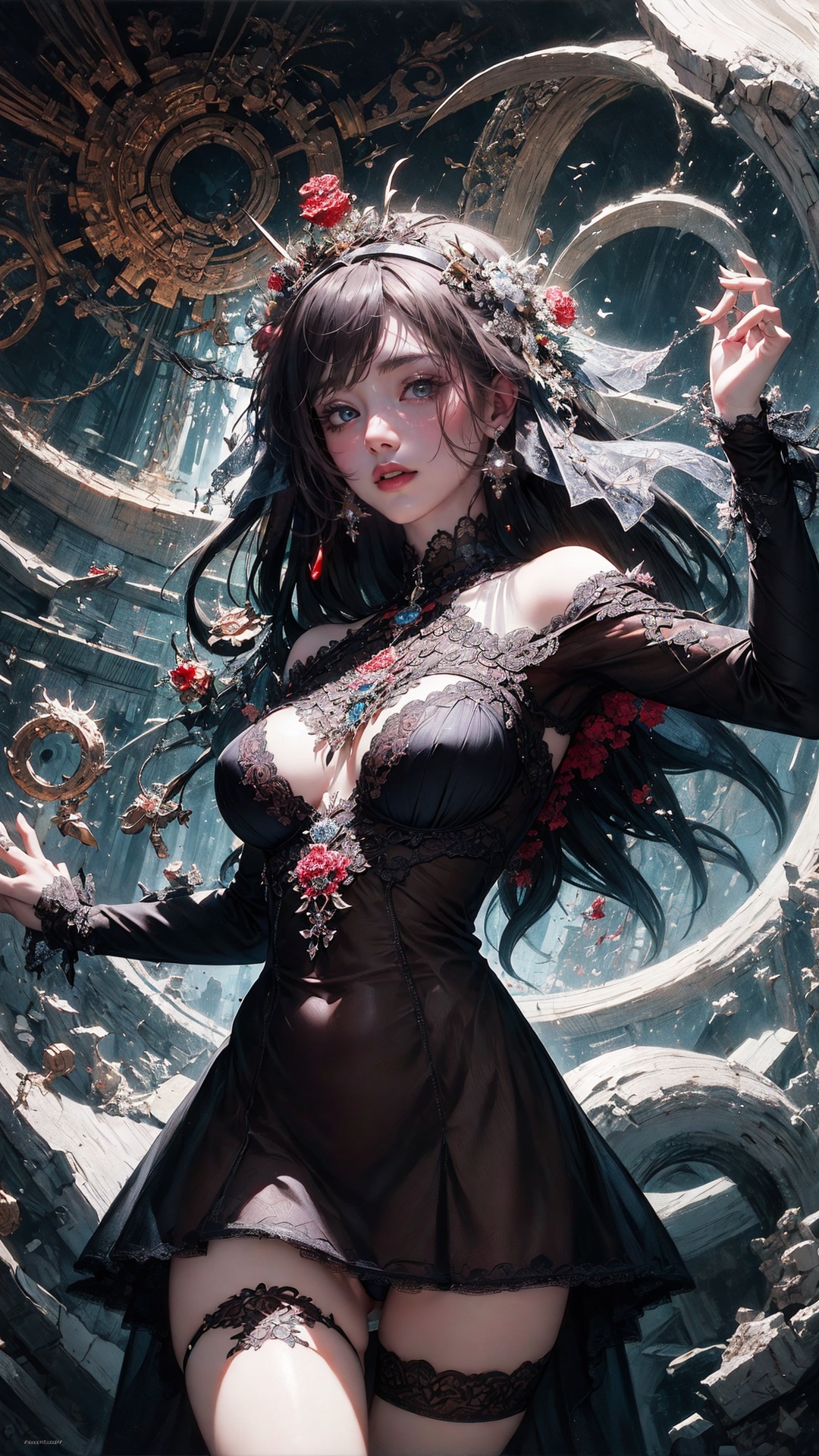 tutututu, breasts, medium breasts, see-through, underwear, lingerie, skirt,official art, unity 8k wallpaper, ultra detailed, beautiful and aesthetic, masterpiece, best quality, (zentangle, mandala, tangle, entangle), (fractal art:1.3) , 1girl, extremely detailed, dynamic angle, cowboyshot, the most beautiful form of chaos, elegant, a brutalist designed, vivid colours, romanticism, by james jean, roby dwi antono, ross tran, francis bacon, michal mraz, adrian ghenie, petra cortright, gerhard richter, takato yamamoto, ashley wood, atmospheric, ecstasy of musical notes, streaming musical notes visible, <lora:tutucs_v1:0.8>