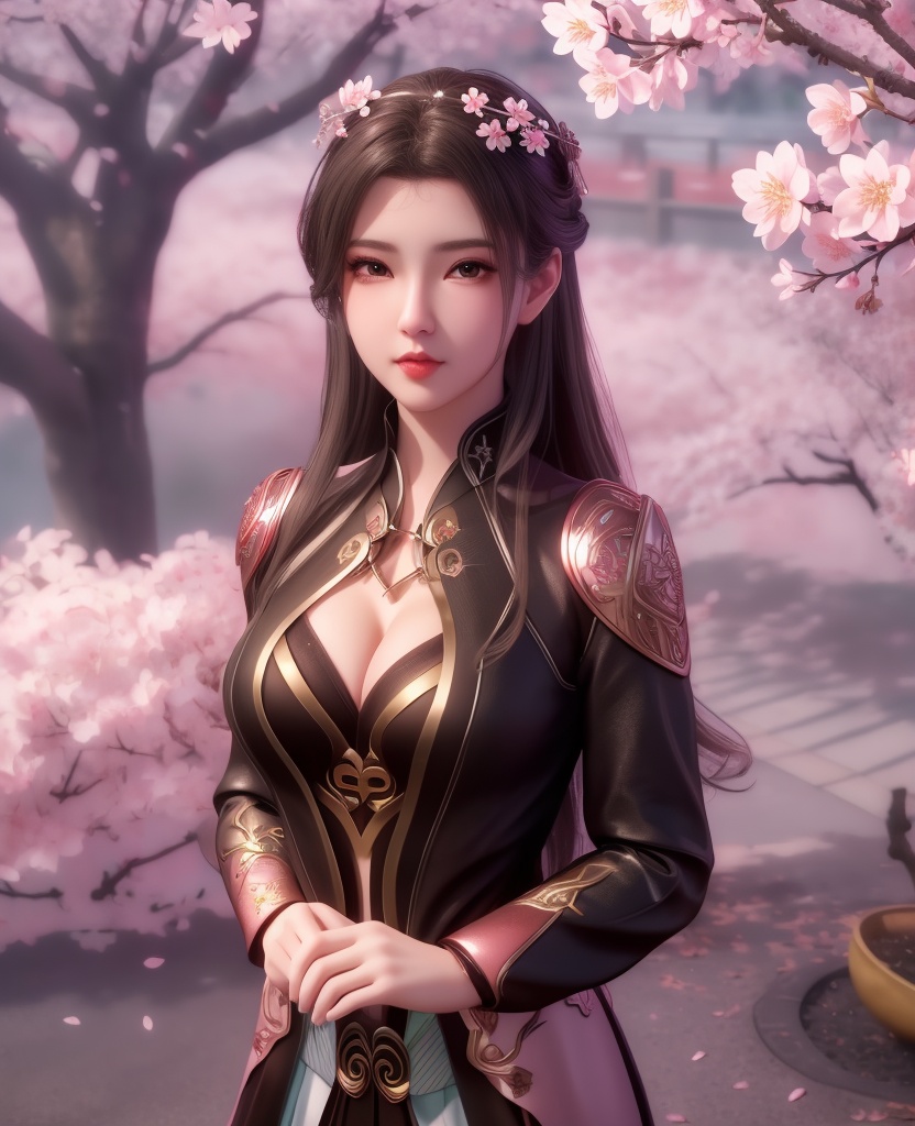 <lora:548-DA-师兄啊师克-碧霄:0.8>(,1girl, ,best quality, ),looking at viewer,  ,ultra detailed 8k cg,ultra detailed background,ultra realistic 8k cg, ,masterpiece, (( , )),, ,science fiction,mole, ultra realistic 8k cg, ,    ,(,cherry blossoms, autumn leaves,perfect cherry blossom,   ), (cleavage),