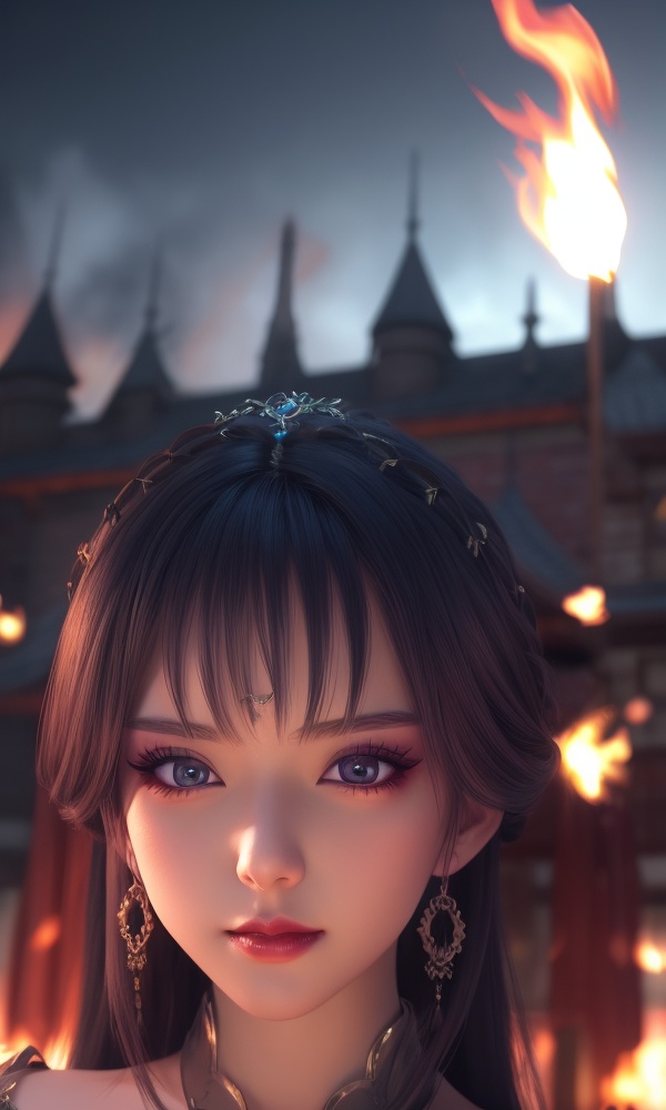 (,1girl, ,best quality, ),looking at viewer, <lora:370-DA-百炼成神-云洛-黑化:0.7>,,,ultra detailed background,ultra detailed background,ultra realistic 8k cg, ,masterpiece, (( , )),tamari \(flawless\),    ,castle,     pyrokinesis,  (()), (),