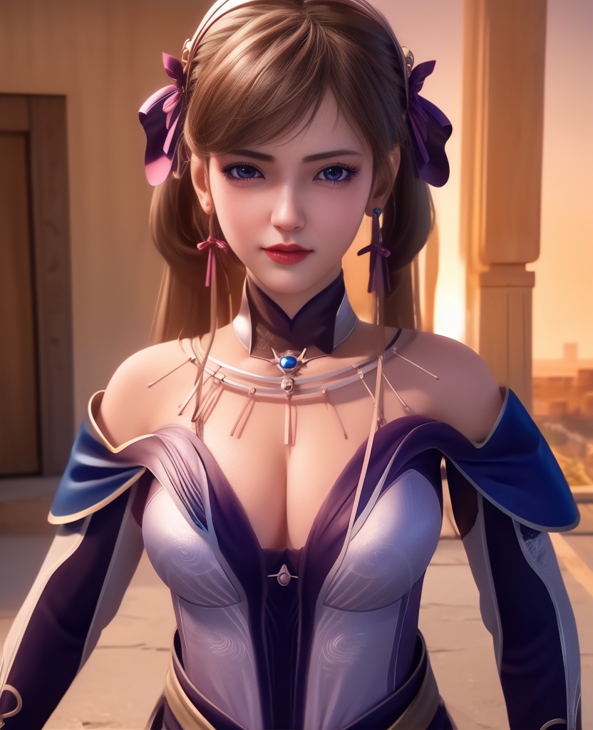 <lora:561-DA-炼气十万年-孔炎:0.8>(,1girl, ,best quality, ),looking at viewer,masterpiece, (( , )),, realistic,science fiction,mole, ultra realistic 8k cg, sun ,  rose,(cleavage), (),