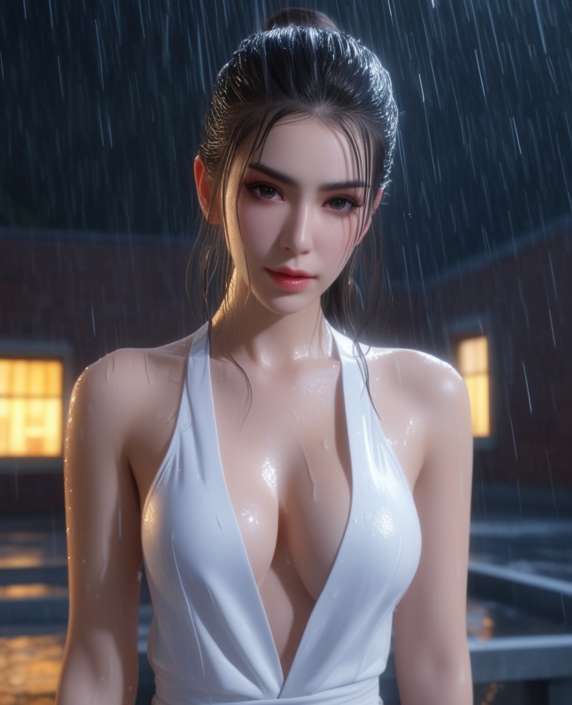 <lora:609-DA-XL-天行九歌-焰灵-水中:0.8>(,1girl, ,best quality, ),looking at viewer,masterpiece, (( , )),,ultra realistic 8k cg, ,      ,building, bare_shoulders,cleavage cutout, eyelashes,magic,hydrokinesis,sweat, wet, rain, ,       (cleavage), (),