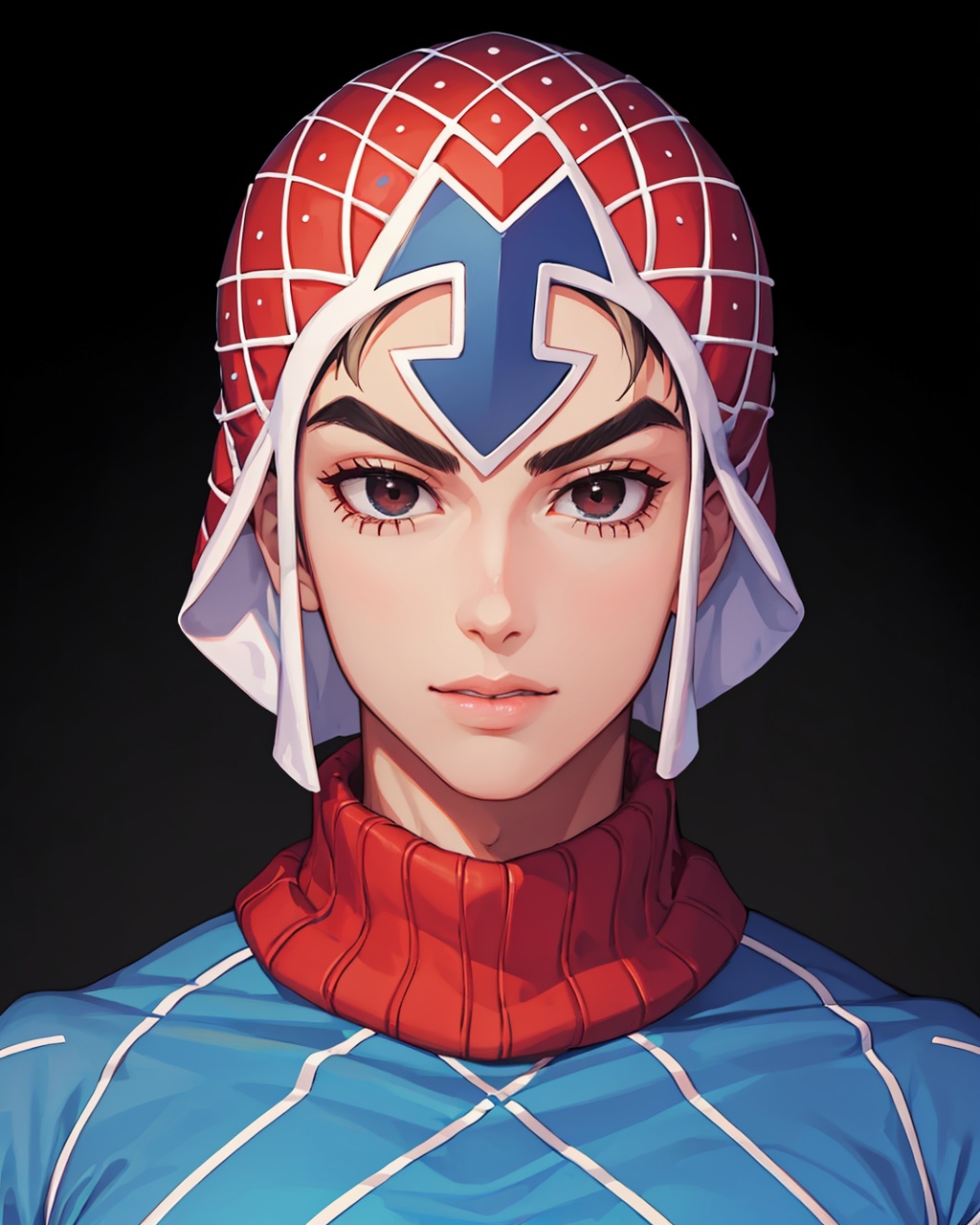 masterpiece,best quality, highly detailed, guido mista,1boy, male focus, argyle sweater, turtleneck, bald, solo,<lora:guido_mista:1>