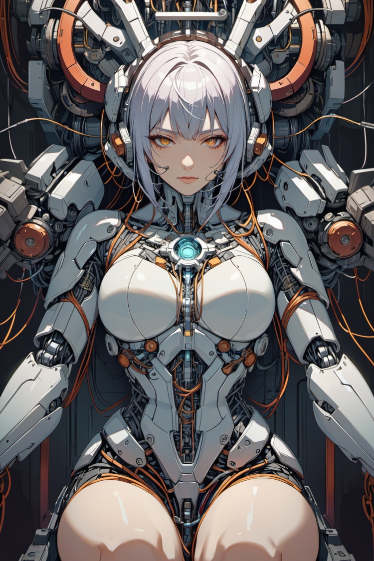 masterpiece,best quality,1mechanical girl,detailed face,shadows,8k,ultra sharp,metal,intricate,ornaments detailed,cold colors,egypician detail,highly intricate details,rending on cgsociety,facing camera,machanical limbs,mechanical cervial attaching to neck,wires and cables connecting to head,killing machine,ghost in the shell,((anime art style)),