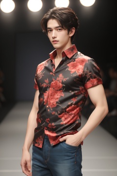 1boy,(Catwalk Pose:1.2,fashion show),(man:1.7),