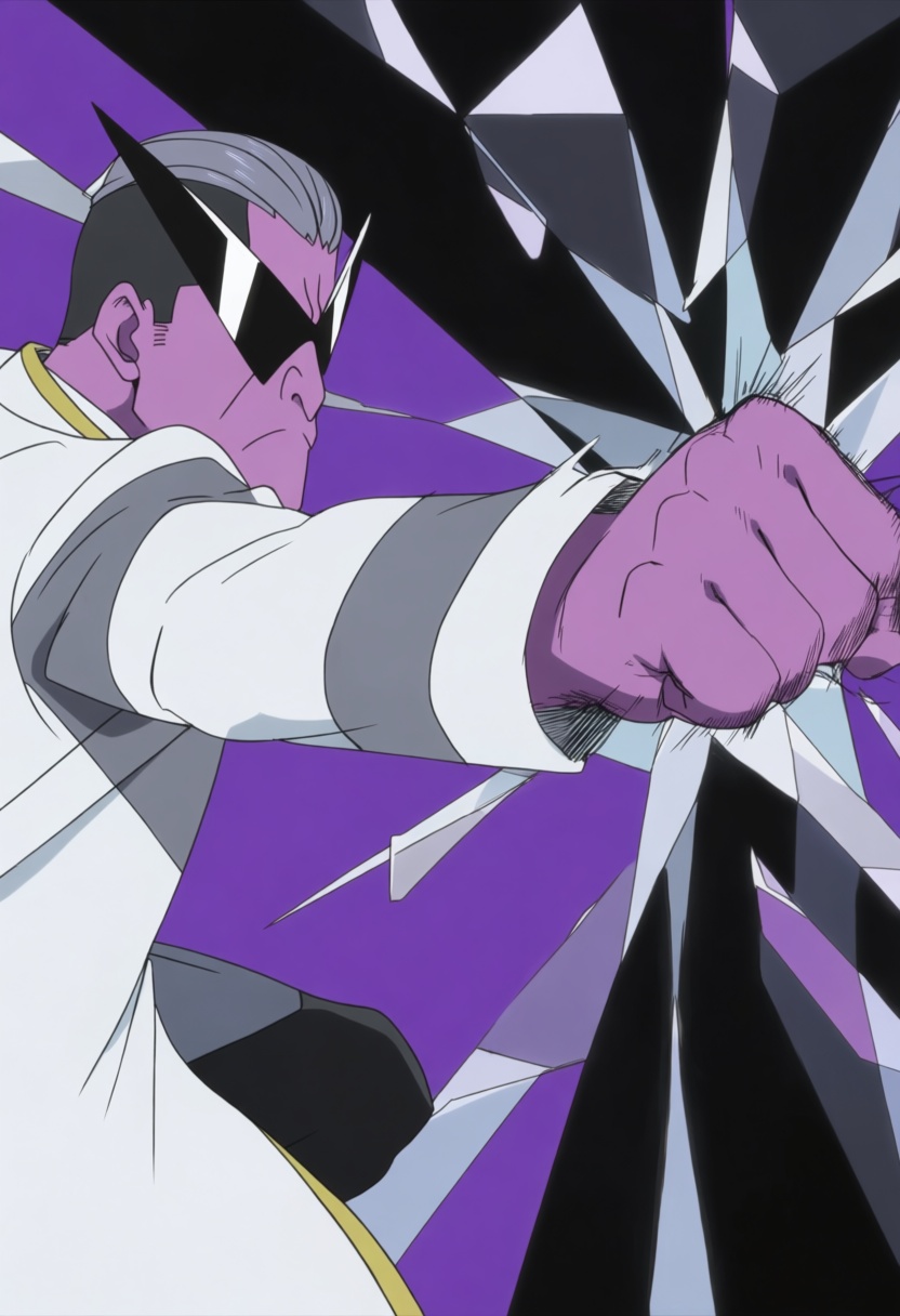 HuginDD,  a man with light purple skin,  short slicked-back grey hair on Tensor.Art