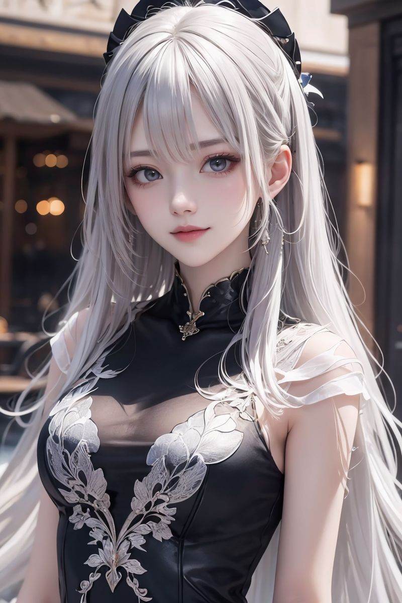 beautiful girl, thin, slim, long hair, upper body, smirk,