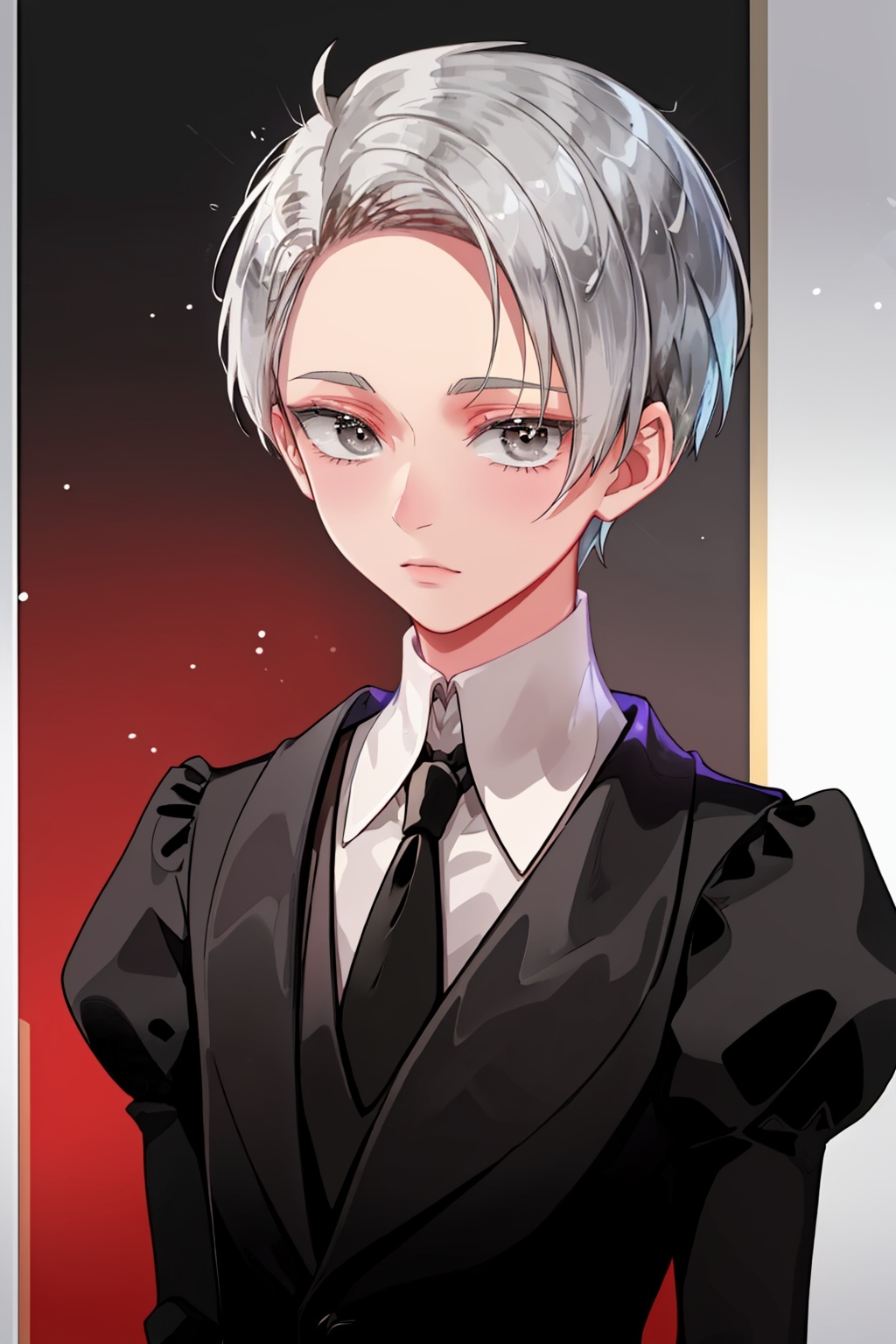 masterpiece,best quality, highly detailed, cairngorm (houseki no kuni),androgynous,1other,solo,gem uniform \(houseki no kuni\),looking at viewer,necktie,<lora:cairngorm_(houseki_no_kuni):1>