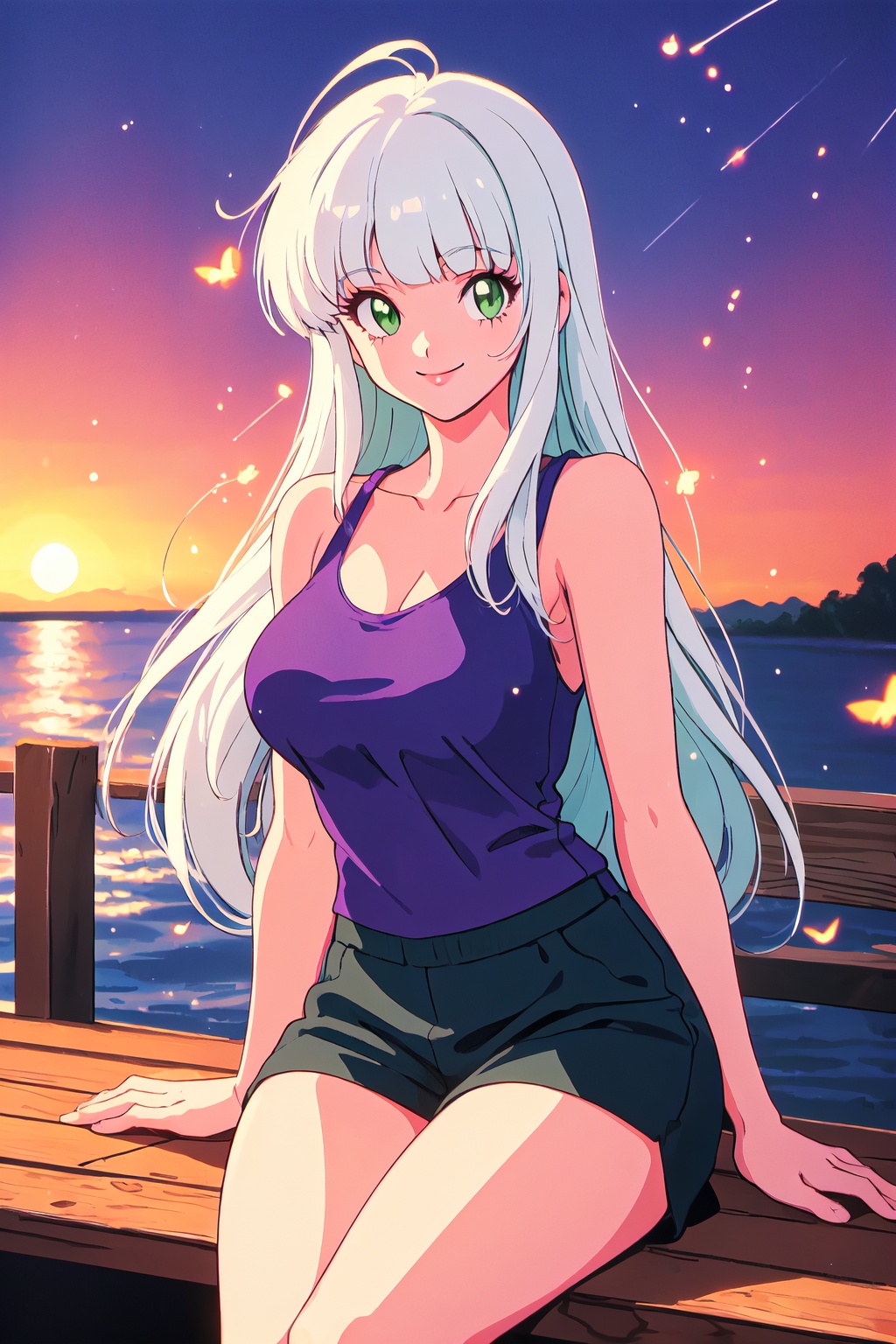 long hair,  white hair,  green eyes on Tensor.Art