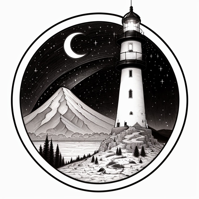 drawing of a minimalist landscape tattoo,  cloud,  night sky on Tensor.Art