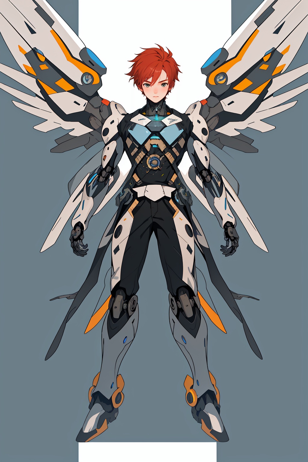 1boy,Arso,<lora:Arso_20240120064205-000008:0.8>,Mecha,full body,Combat posture,mechanical wings,