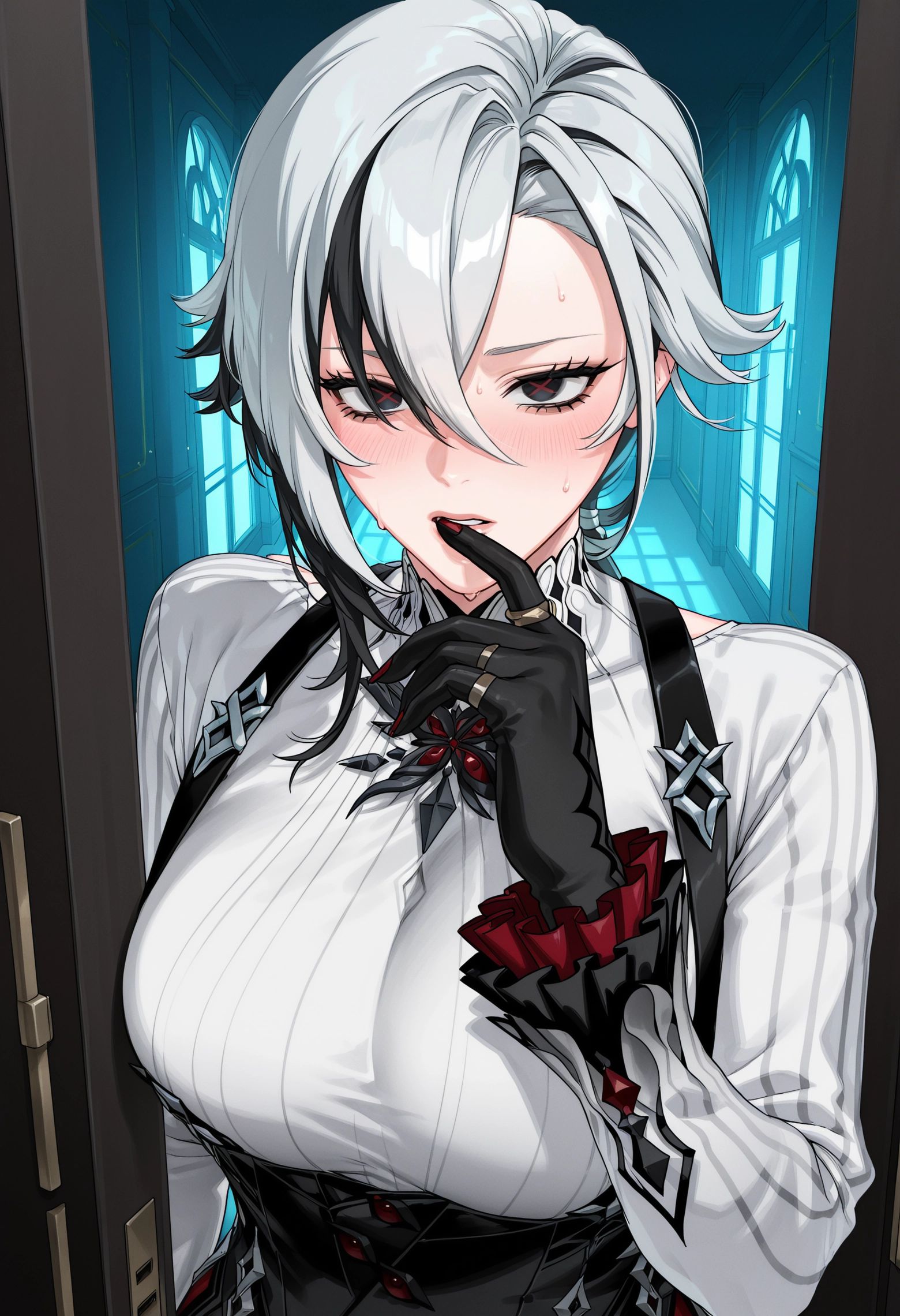 ((arlecchino \(genshin impact\))),  indoors,  doorway on Tensor.Art
