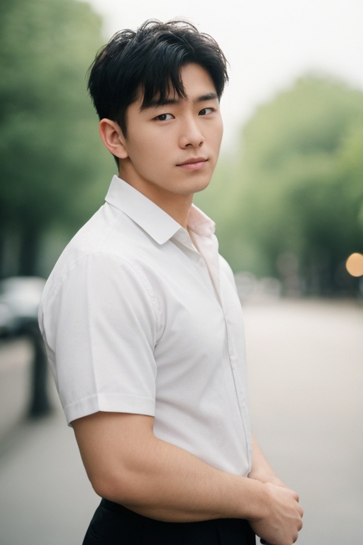 cinematic photo 1boy,handsome_wataru,male,handsome,asian,short hair,<lora:Asian_man_face:0.7>,shirt . 35mm photograph, film, bokeh, professional, 4k, highly detailed