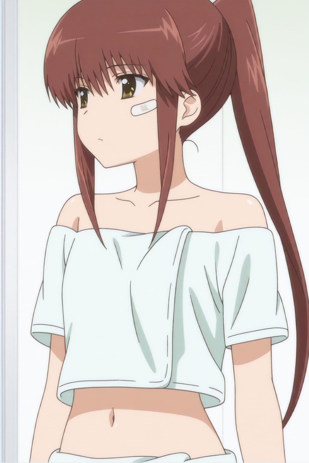 Riko Suminoe,  bandaid on cheek,  bare shoulders on Tensor.Art
