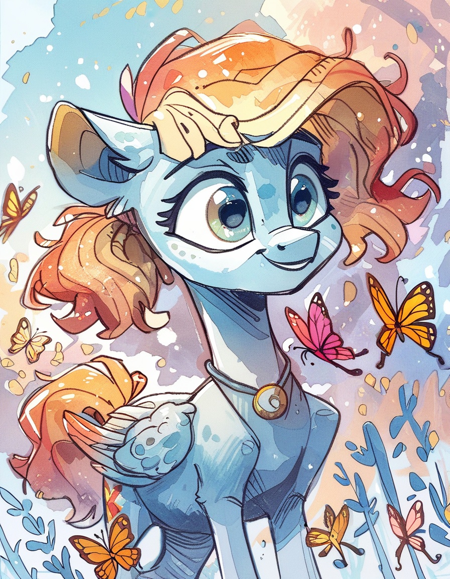 ncpy43 style cute colorful pony with a butterfly ,  score_9,  score_8_up on Tensor.Art