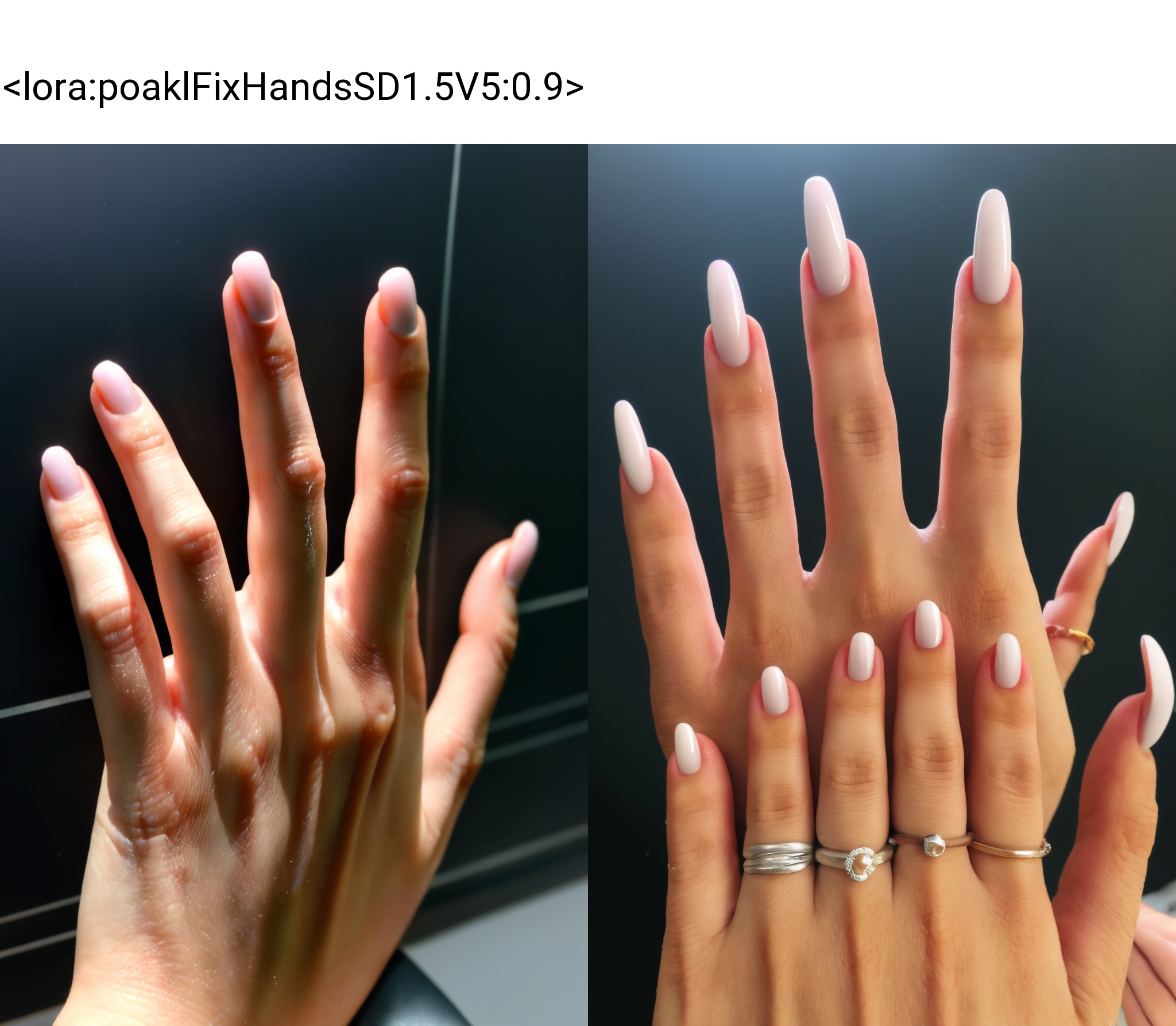 A nice female hand with 5 fingers. Nails polished.,  poakl on Tensor.Art
