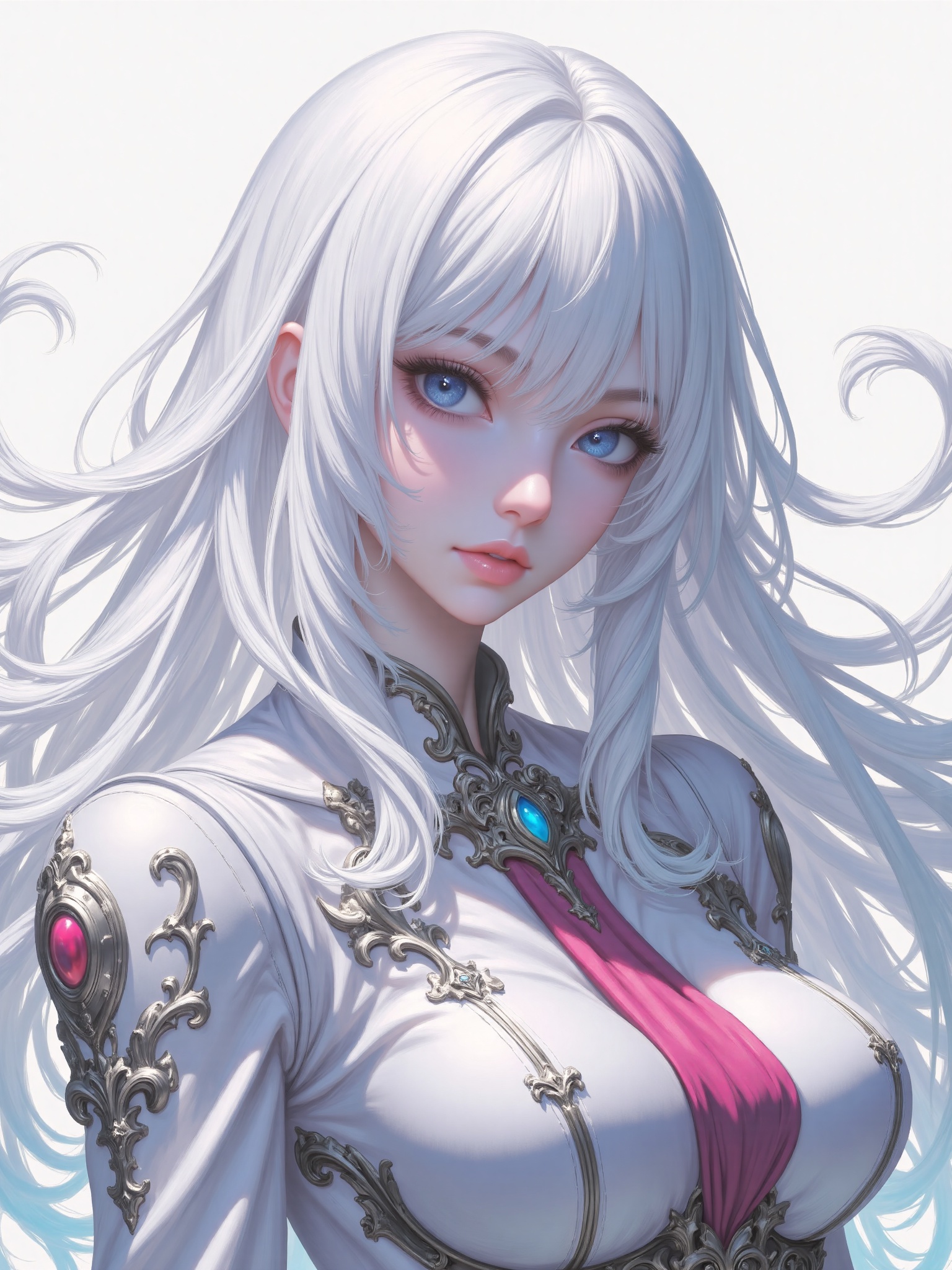 Thick paint,a girl with white long hair and blue eyes.,