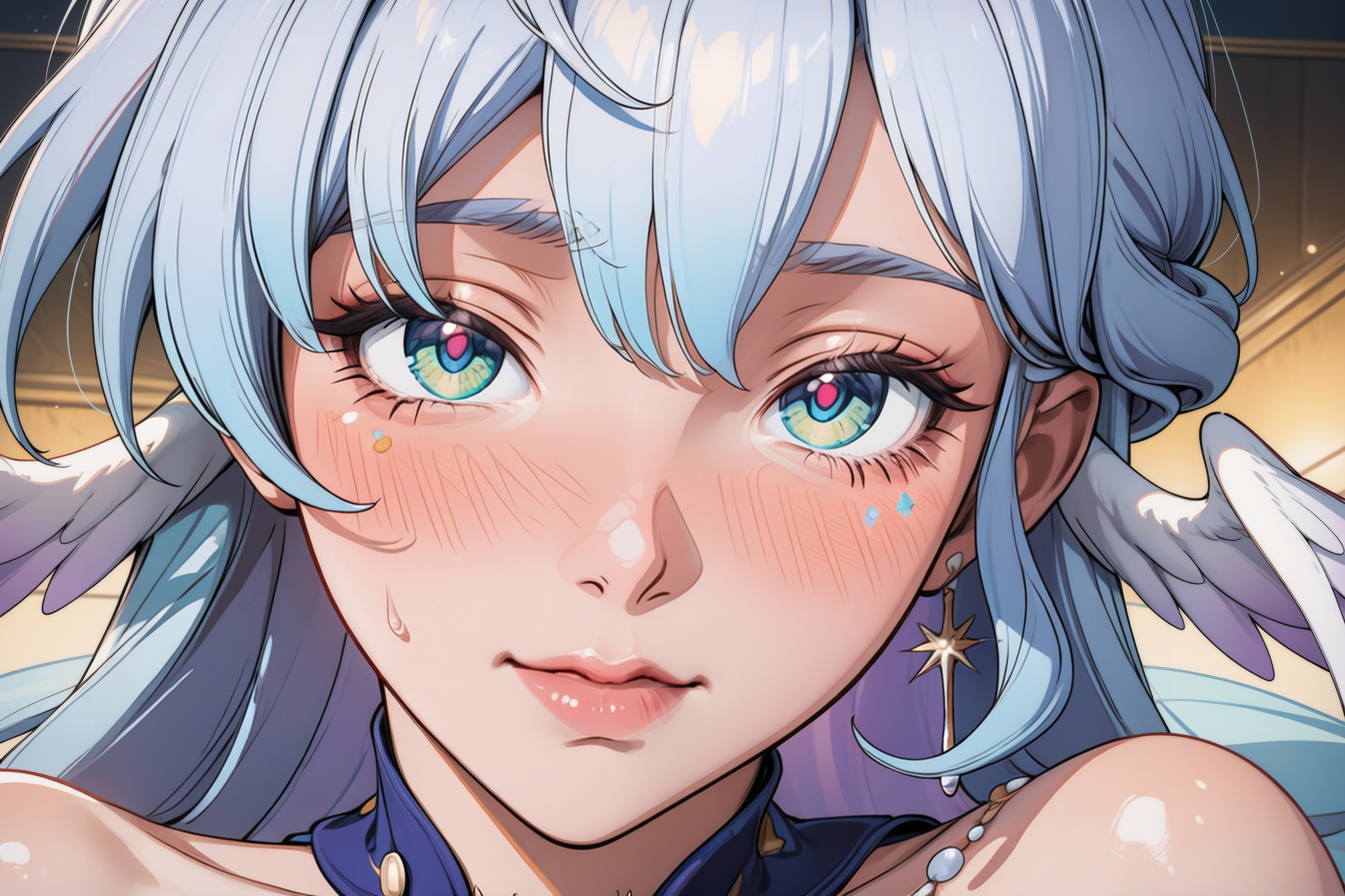 detailed background,.,.,(shiny_skin:1.1),.,.,1girl,upper body,close-up,robin \(honkai: star rail\),full-face blush,, very awa, masterpiece, best quality, highres, absurdres,