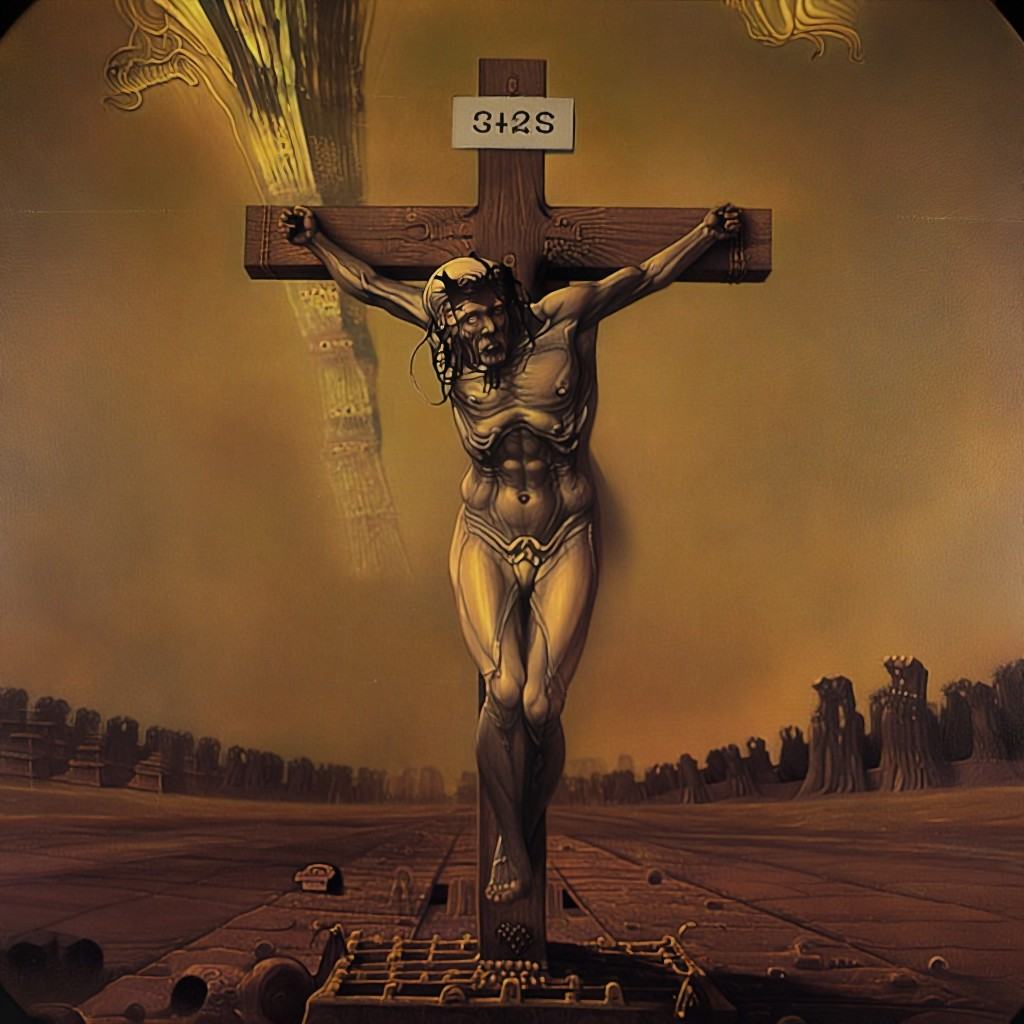 beksinskiart,  the cross of christ,  oil on canvas on Tensor.Art