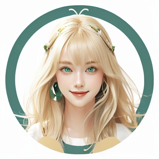 <lora:circle background:1>,(circle background:1.5),1girl, solo, green eyes, blonde hair, smile, long hair, looking at viewer, white background, open mouth, hair ornament, simple background